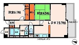 京阪本線 古川橋駅 徒歩17分の賃貸マンション 2階2LDKの間取り