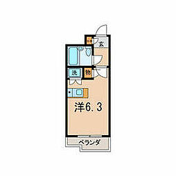 ローズガーデンＡ57番館 1階ワンルームの間取り