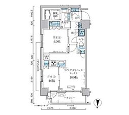 都営大江戸線 両国駅 徒歩10分の賃貸マンション 9階2LDKの間取り