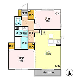 マル・クレール 1階2LDKの間取り