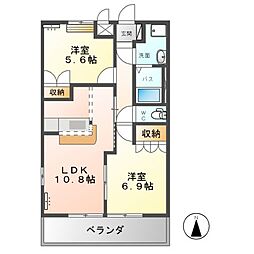 ペレーネ 2階2LDKの間取り