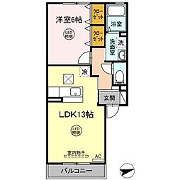 プリーマヴェール　Ｂ 1階1LDKの間取り