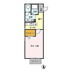 エスポワール 1Kの間取図画像