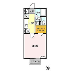 エクセラン ボワII 2階1Kの間取り