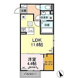 ディーシャンブル江島台 102 1階1LDKの間取り