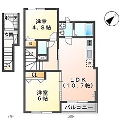 サンフラワー 2階2LDKの間取り