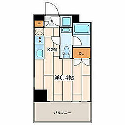 Ｐｒｅｍｉｕｍ　Ｒｅｓｉｄｅｎｃｅ　Ｋａｗａｓａｋｉ 2階1Kの間取り