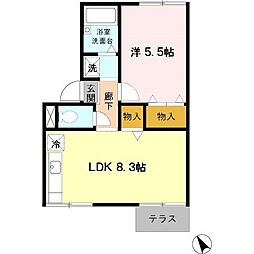 アパンション エクセル 1階1LDKの間取り