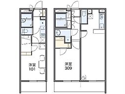 レオパレスＨＡＰＰＩＮＥＳＳV 1階1Kの間取り