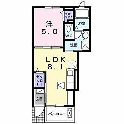 ジャイオス 1階1LDKの間取り