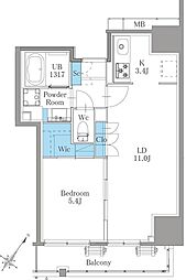 東京メトロ南北線 麻布十番駅 徒歩5分の賃貸マンション 2階1LDKの間取り