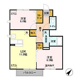 アシェルパーク1 2LDKの間取図画像