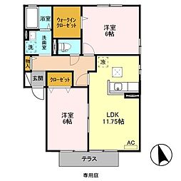 プリムローズ　Ａ/Ｂ/Ｃ 1階2LDKの間取り
