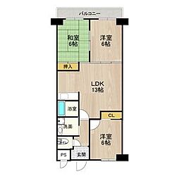 阪急京都本線 摂津市駅 徒歩6分の賃貸マンション 4階3LDKの間取り