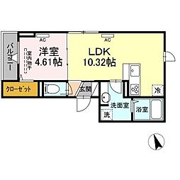 ラリュール柴又 3階1LDKの間取り
