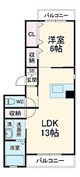 名古屋市営名港線 日比野駅 徒歩6分の賃貸マンション 2階1LDKの間取り