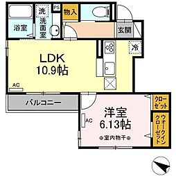 コンフォート下小鳥 2階1LDKの間取り