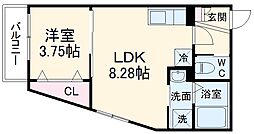 アーテル 1階1LDKの間取り