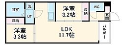 名古屋市営名城線 妙音通駅 徒歩8分の賃貸アパート 3階2LDKの間取り