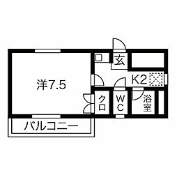ラポールまるとみII 5階1Kの間取り