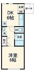 エステート長津田V棟 2階1DKの間取り