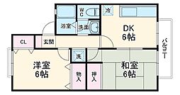 市ケ尾森ビル壱番館A 2DKの間取図画像