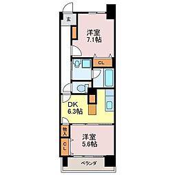 名古屋市営名城線 平安通駅 徒歩3分の賃貸マンション 4階2DKの間取り