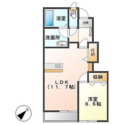 Pure Green　豊 1階1LDKの間取り