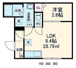 GRADUS西千葉 3階1LDKの間取り