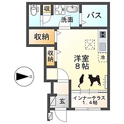 ウエストウイングIV 1階ワンルームの間取り