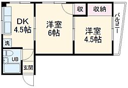 大三コーポラス 3階2DKの間取り