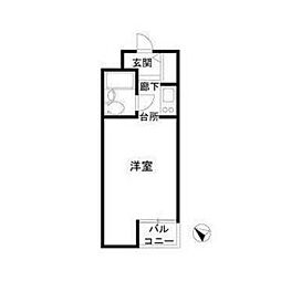 JR中央線 西八王子駅 徒歩5分の賃貸マンション 2階ワンルームの間取り