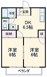 サンハイツホヅミ 1階2DKの間取り