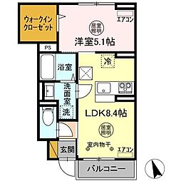 グレイスヴィラ松屋 1階1LDKの間取り