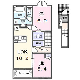 グランデヴィラ国森II 2階2LDKの間取り