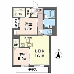 シャーメゾンZENII 1階2LDKの間取り