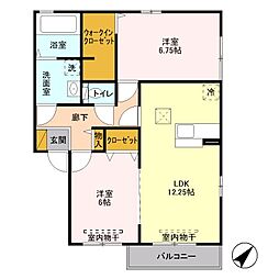 オルテンシア　II 2階2LDKの間取り