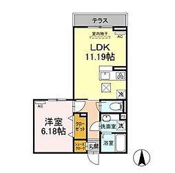 西武池袋線 練馬駅 徒歩22分の賃貸アパート 1階1LDKの間取り