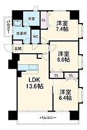 名古屋市営名城線 新瑞橋駅 徒歩1分の賃貸マンション 3階3LDKの間取り