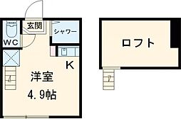 リヴィエール明大前 1階ワンルームの間取り