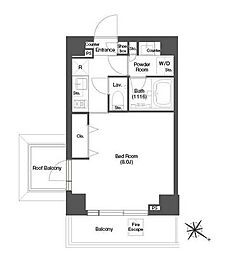 東急目黒線 目黒駅 徒歩6分の賃貸マンション 6階1Kの間取り