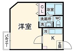 グランデ的場 2階1Kの間取り