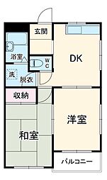 京成松戸線 みのり台駅 徒歩3分の賃貸マンション 2階2DKの間取り