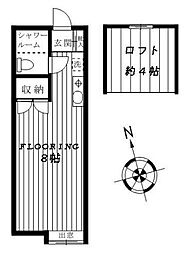 禄幸ハイム 1階ワンルームの間取り