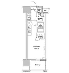 京王線 上北沢駅 徒歩5分の賃貸マンション 13階ワンルームの間取り