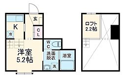 名古屋市営鶴舞線 川名駅 徒歩9分の賃貸アパート 1階ワンルームの間取り