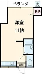 つくし荘 2階ワンルームの間取り