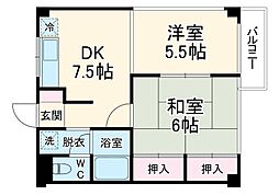 エステートYAMAZAKI 2DKの間取図画像