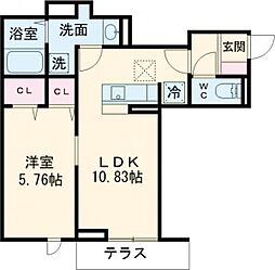 エクセリア中村北 2階1LDKの間取り