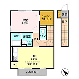 東武伊勢崎線 せんげん台駅 徒歩14分の賃貸アパート 2階1LDKの間取り